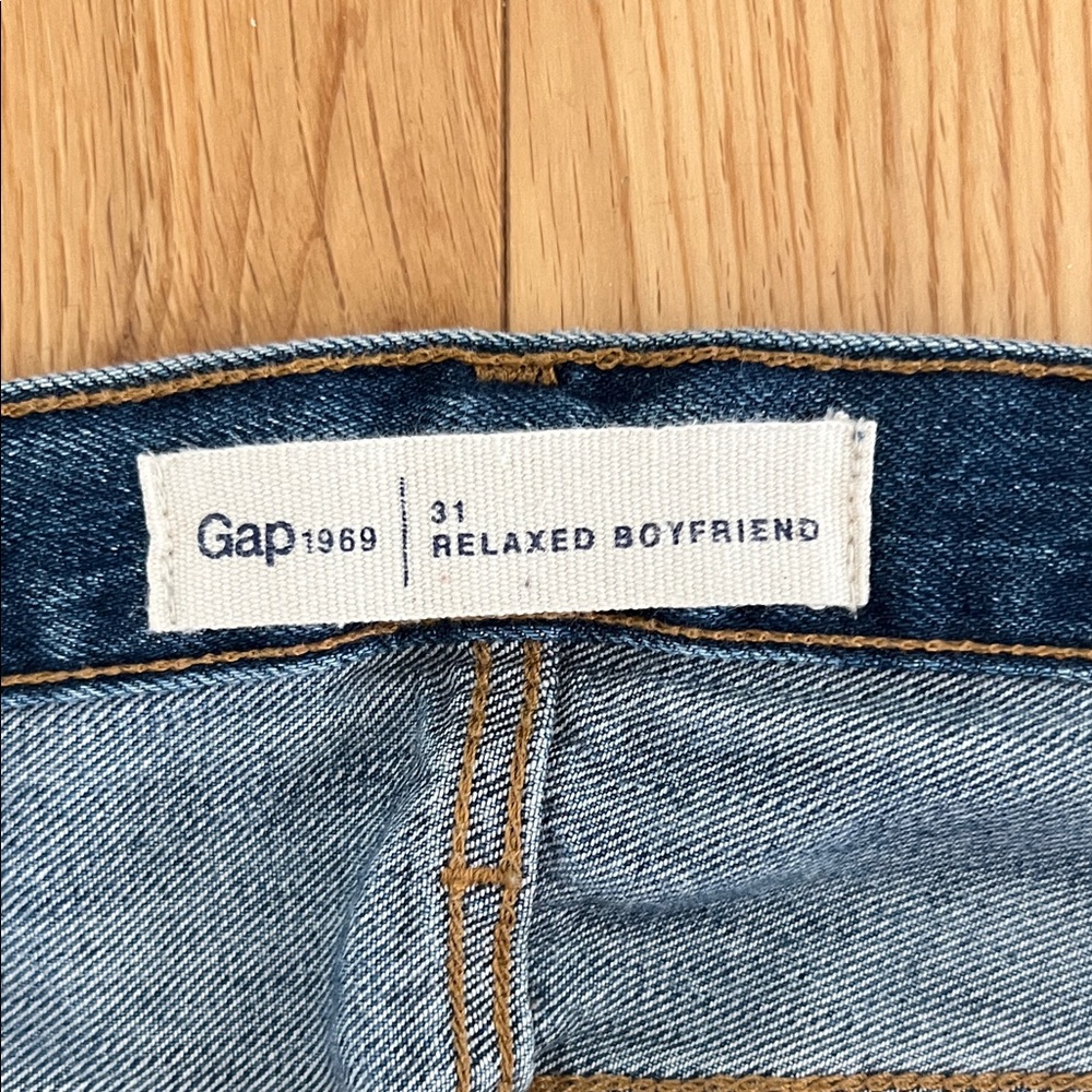 GAP Women Dark Blue Ripped Relaxed Boyfriend Jeans Button Fly - Picture 2 of 11